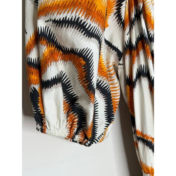 Willa Story Rachel Puff Sleeve V-Neck Babydoll Mini Dress Orange Black Womens XS - Picture 4 of 9